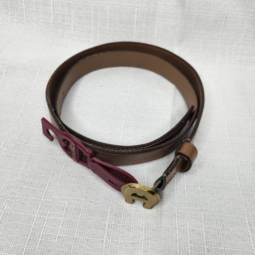 Vintage Skinny Belt Etienne Aigner Logo Buckle Clasp Tan 30 Leather Light Brown